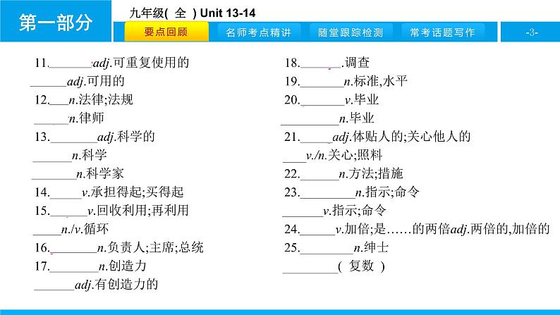 人教版新目标英语中考第一轮复习课件九年级(  全  ) Unit 13-14第3页