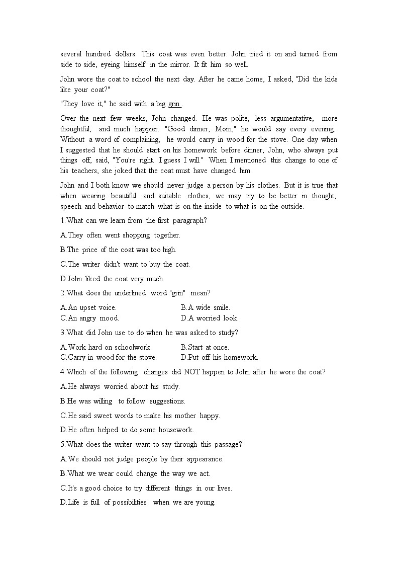 期末模拟试卷（一）（无答案）2021-2022学年人教版初中英语九年级02