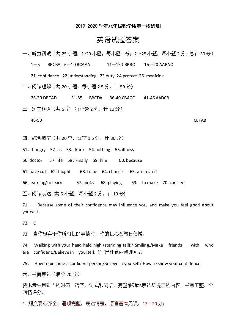 山东省德州市宁津县2020届九年级中考一模英语试题（可编辑PDF版，含听力）01