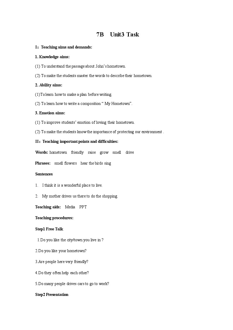 牛津译林版英语七下Unit3 Welcome to Sunshine第七课时Task课件+教案01