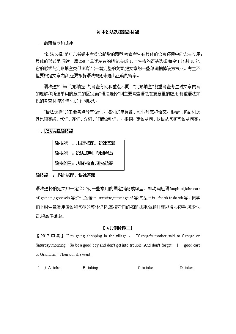 初中语法选择题微技能学案第1页