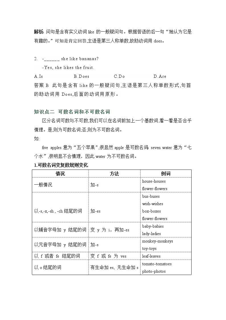 人教新目标七年级上册英语【期末复习】Unit 6 Do you like bananas 讲义练习02