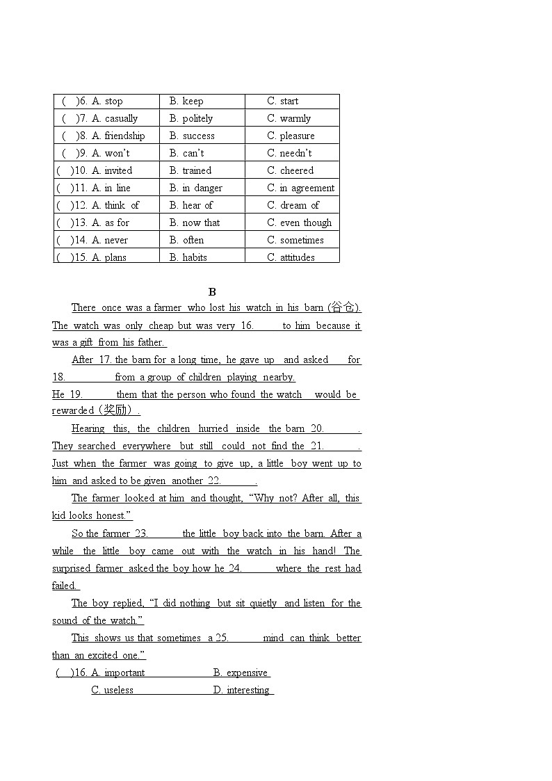 人教新目标 (Go for it) 版 八下完形填空（作业及答案） 练习02