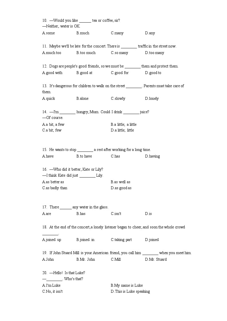 2020-2021年广西省桂林市某校初一（上）期末考试英语试卷 (无答案)第2页