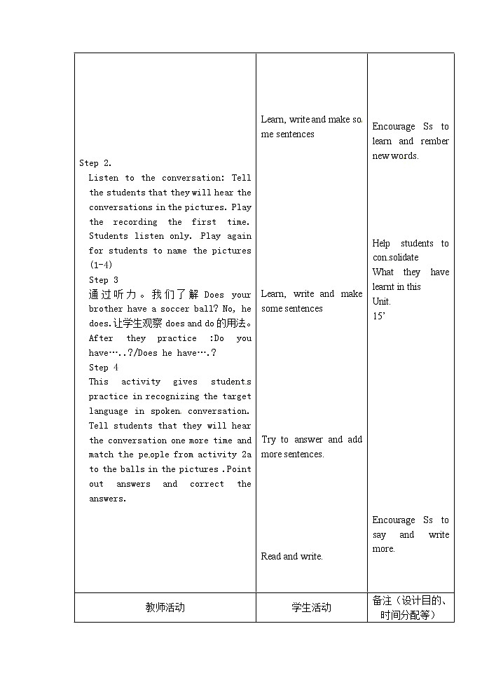 【吉林】 Unit 5 Do have a soccer ball（第2课时）教案 （新版）人教新目标版第2页