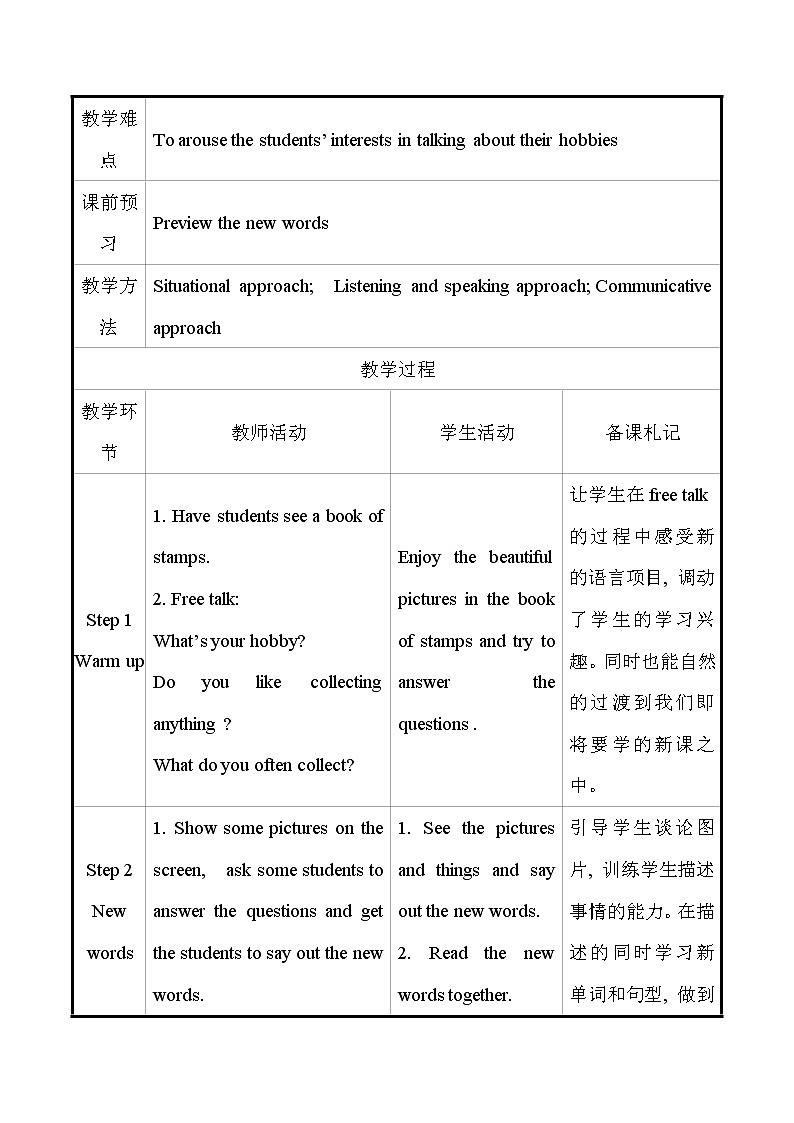外研版英语 八年级下册 Module 6 Unit 1 Do you collect anything  教案第2页