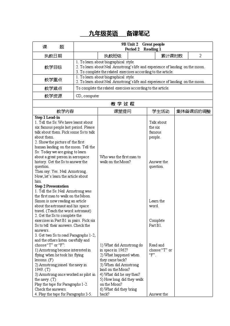 牛津译林版9B unit2 reading1课件+表格教案+音频+随堂练习01