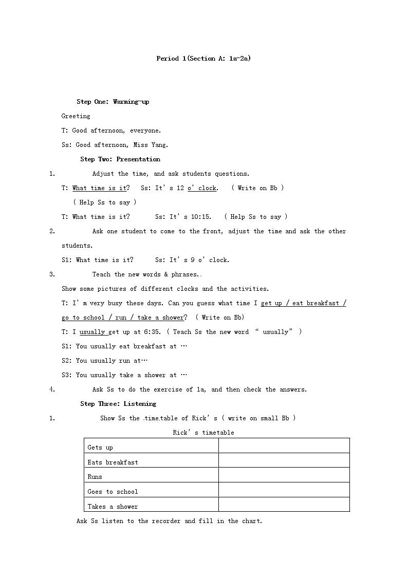 年春七年级英语下册 Unit 2 What time do you go to school教案 （新版）人教新目标版第2页