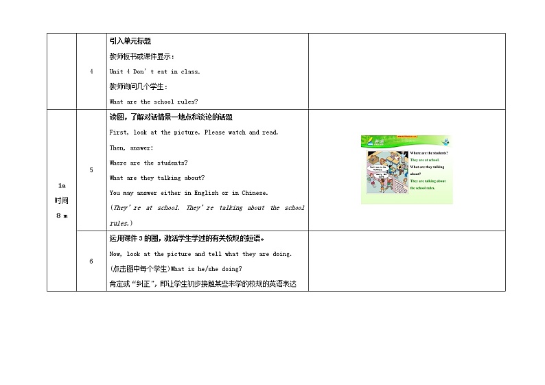 七年级英语下册 Unit 4 Don 't eat in class（第1课时）教学设计 （新版）人教新目标版第3页