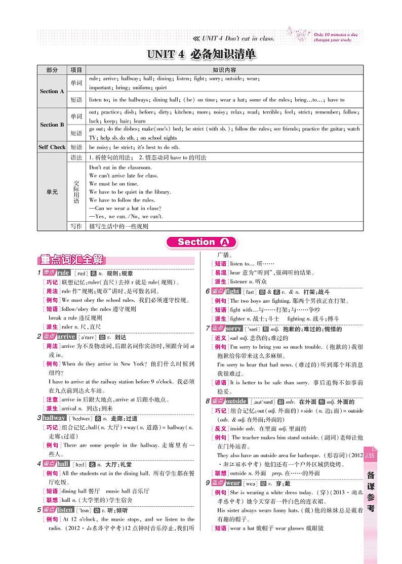 【高效课时通】七年级英语下册 Unit 4 Don’t eat in class.备课参考（pdf）（新版）人教新目标版教案01