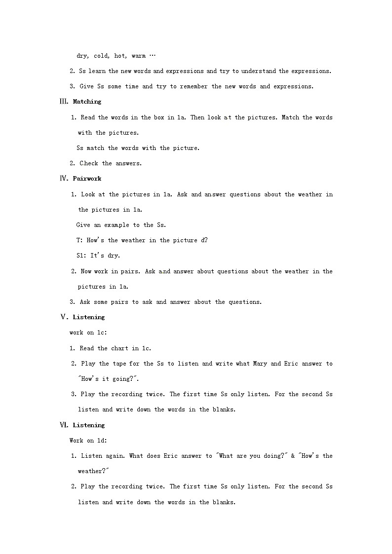 七年级英语下册 Unit 7 It 's raining （Section B 1a-2c）教案 （新版）人教新目标版第2页