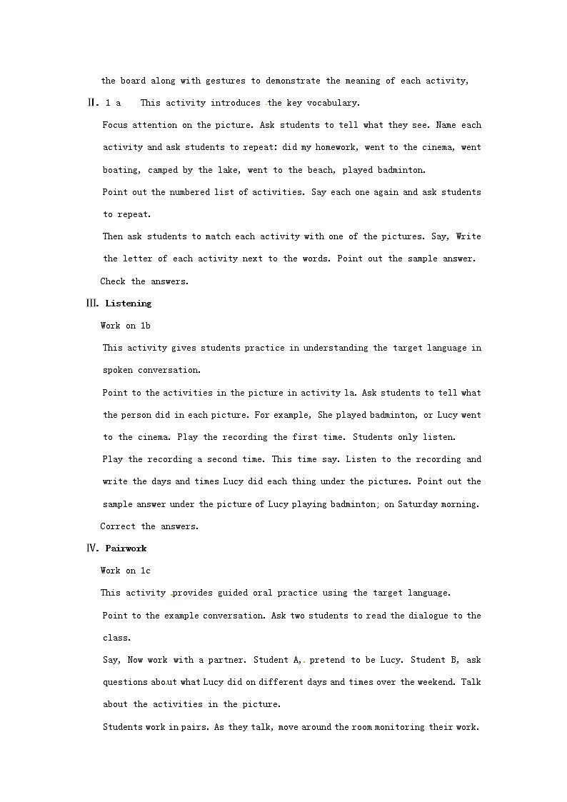 北京市陶行知中学七年级英语下册 Unit 12 What did you do last weekend Section A（1a-2d）教案 （新版）人教新目标版02