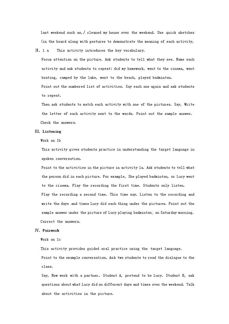 七年级英语下册 Unit 12 What did you do last weekend（Section A 1a-2d）教案 （新版）人教新目标版第2页