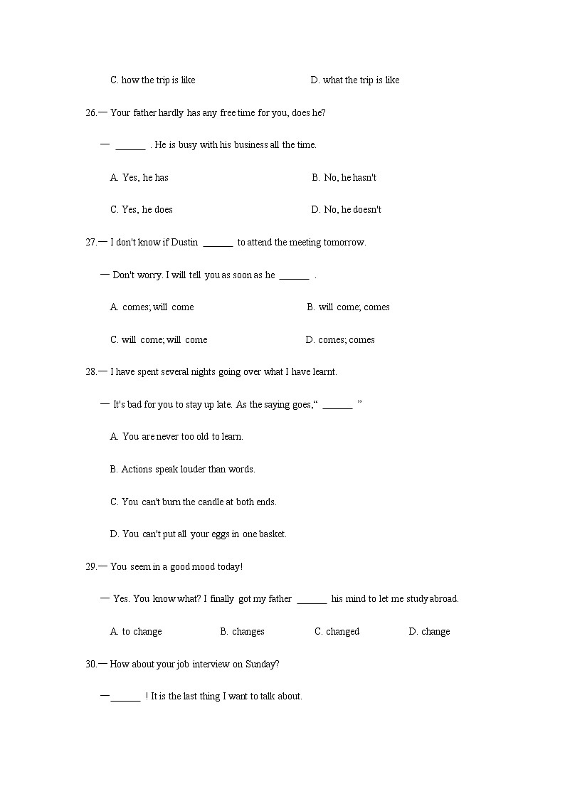 江苏省常熟市近五年九年级第一学期期末英语真题汇编---单项填空（无答案）02