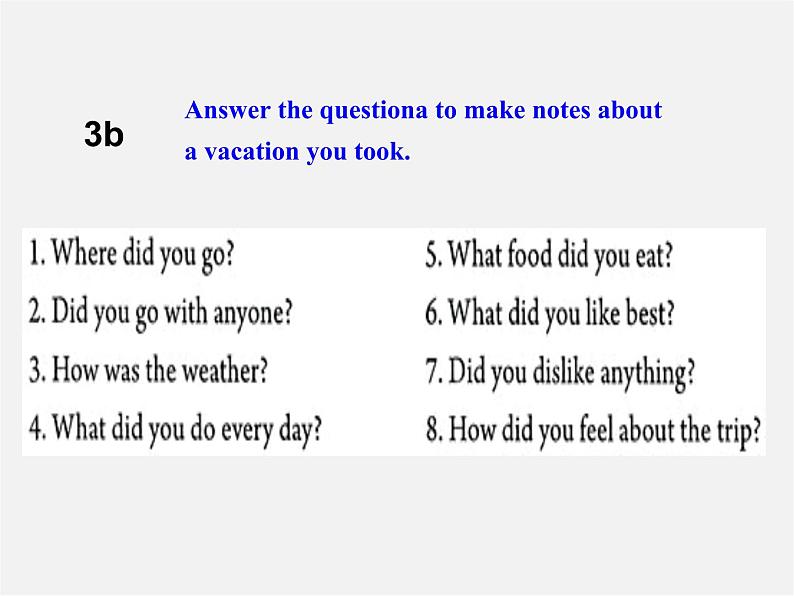 八年级英语上册 Unit 1 Where did you go on vacation Section B（3a-self check）课件第3页