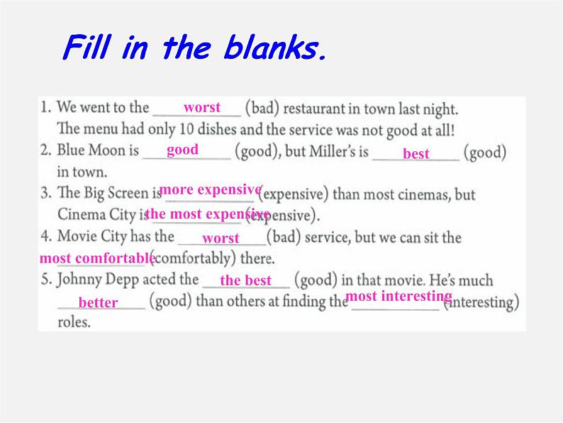 八年级英语上册 Unit 4 What’s the best movie theater Section A（Grammar Focus-3c）课件第3页