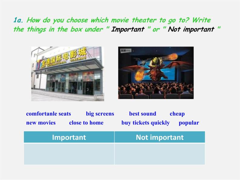 八年级英语上册 Unit 4 What’s the best movie theater Section A（1a-1c）课件02