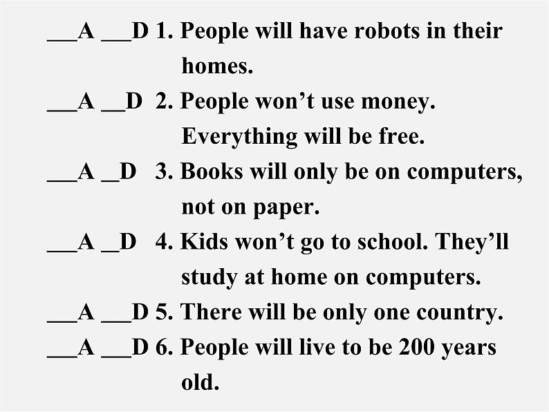 八年级英语上册 Unit 7 Will people have robots全单元课件08