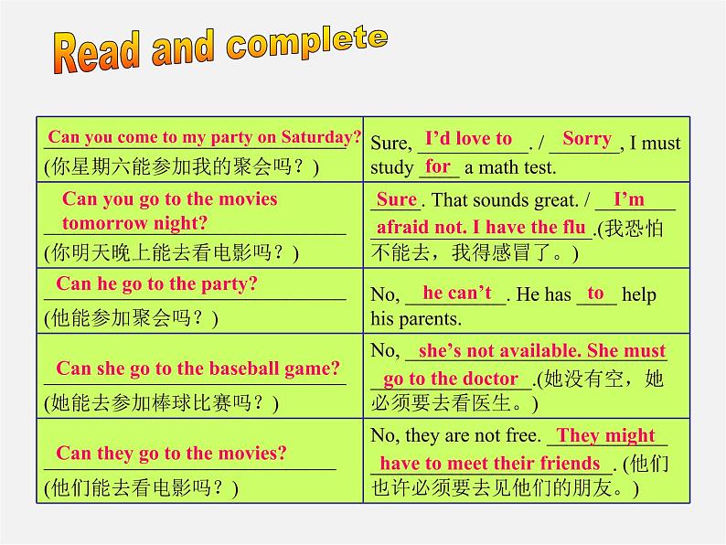 新八年级英语上册 Unit 9 Can you come to my party Section A（grammar focus-3c）课件第2页