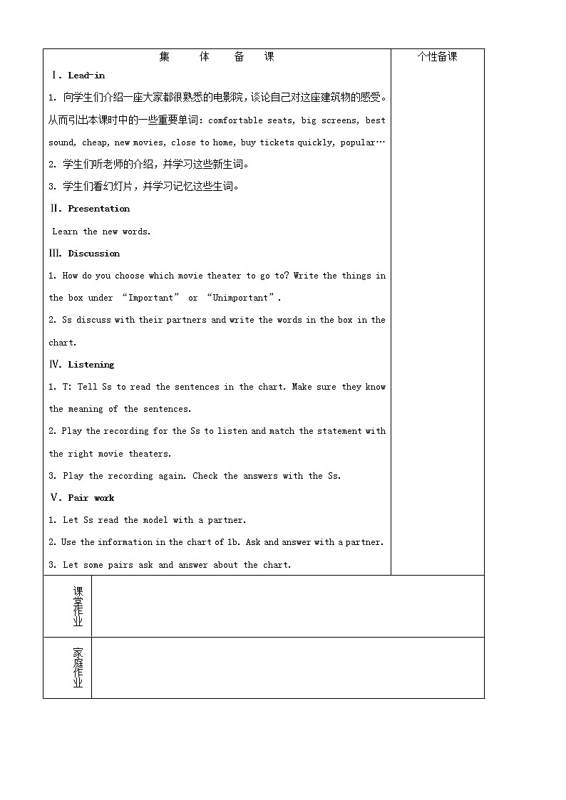 湖南省浏阳市大瑶镇大瑶初级中学八年级英语上册 Unit 4 What’s the best movie theater教案（6课时）第2页