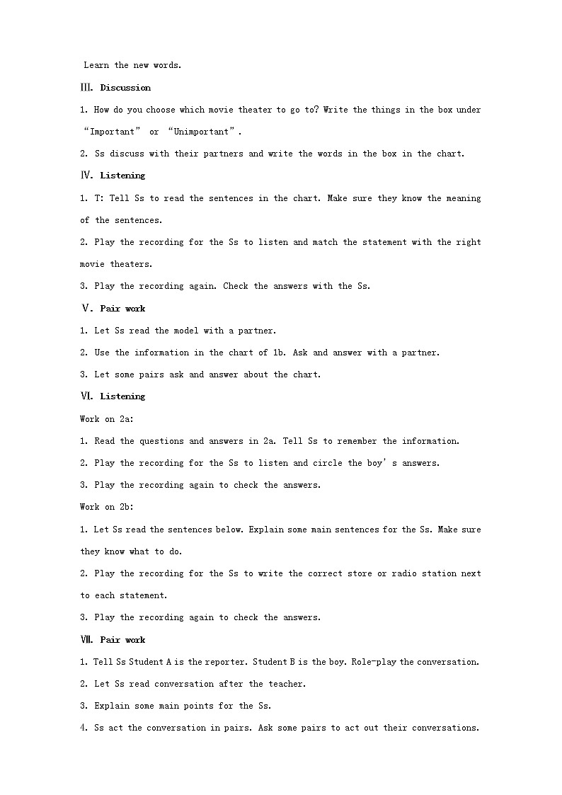 秋八年级英语上册 Unit 4 What's the best movie theater教案02