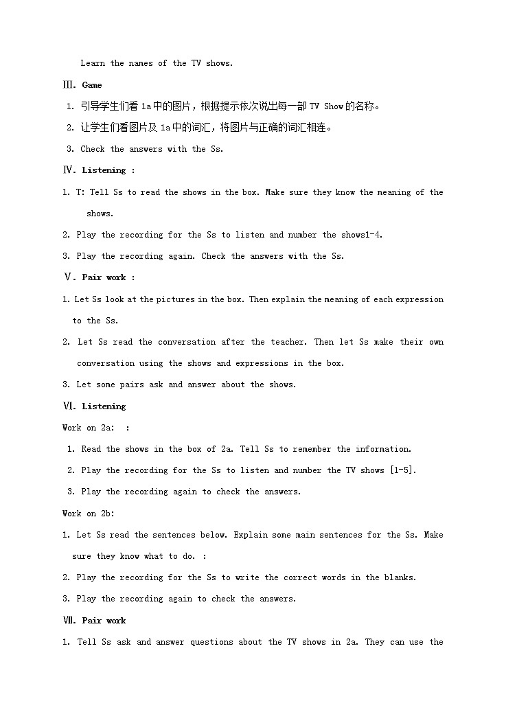 八年级英语上册 Unit 5 Do you want to watch a game show教案02