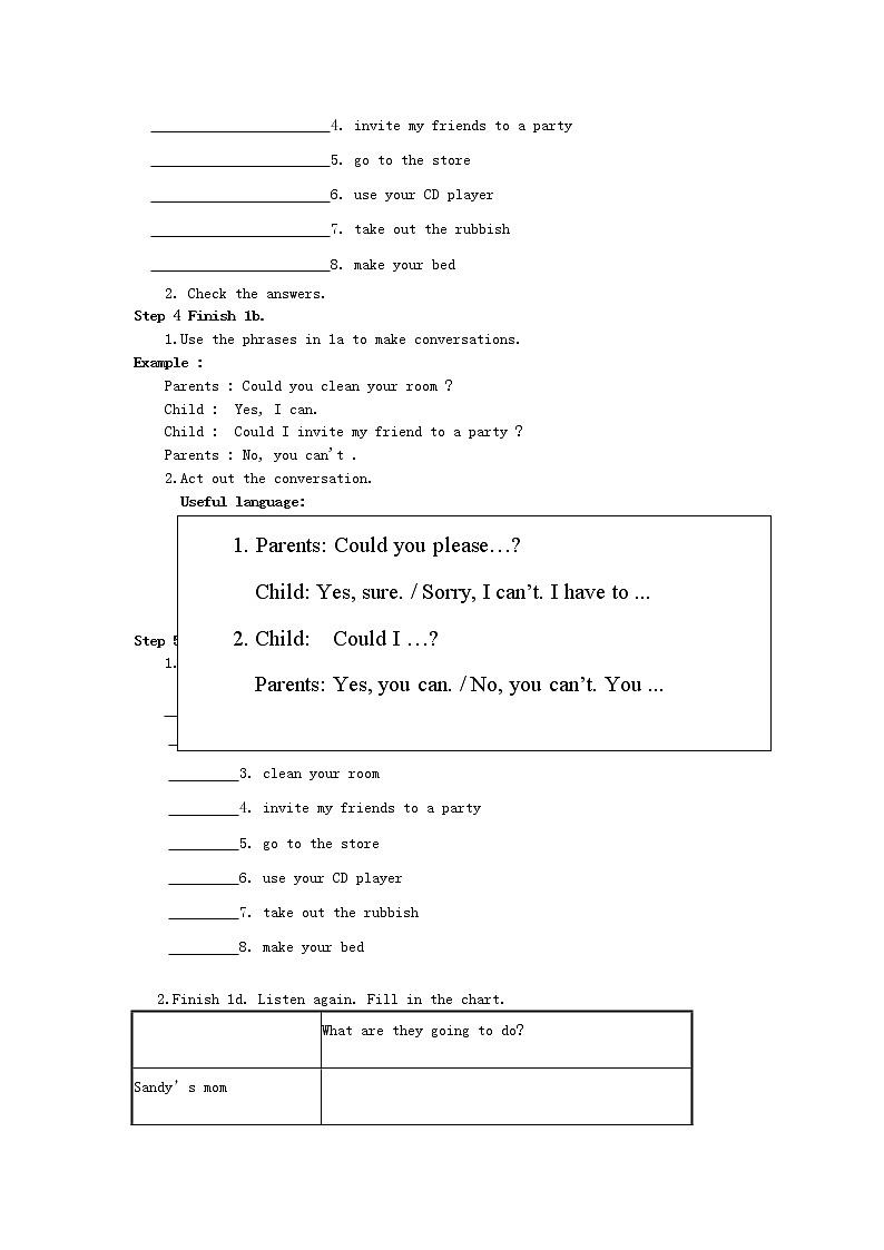 山东省郯城县新村乡中学八年级英语下册 Unit 3 Could you please clean your room Period 3教案02