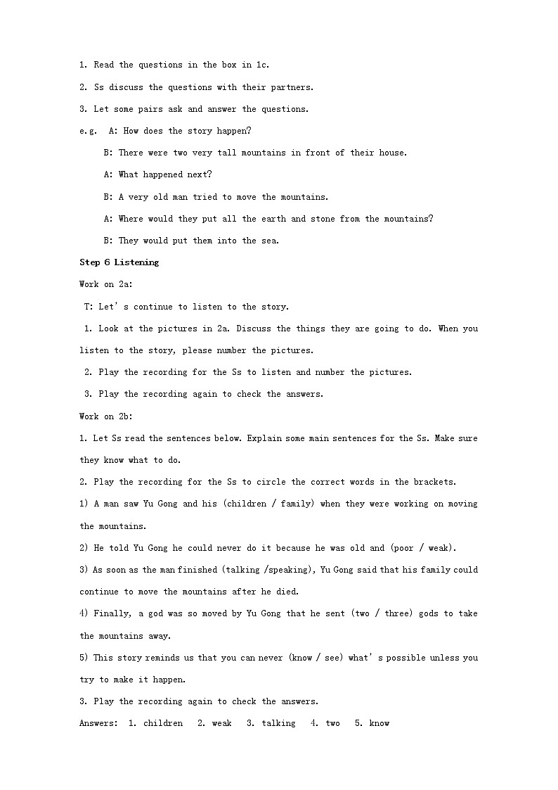 宁夏灵武市回民中学八年级英语下册 Unit 6 An old man tried to move the mountains教案03