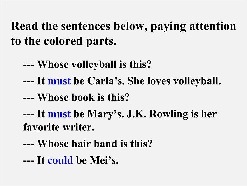 浙江省绍兴县杨汛桥镇中学九年级英语全册《Unit 8 It must belong to Carla》（Grammar Focus）课件03