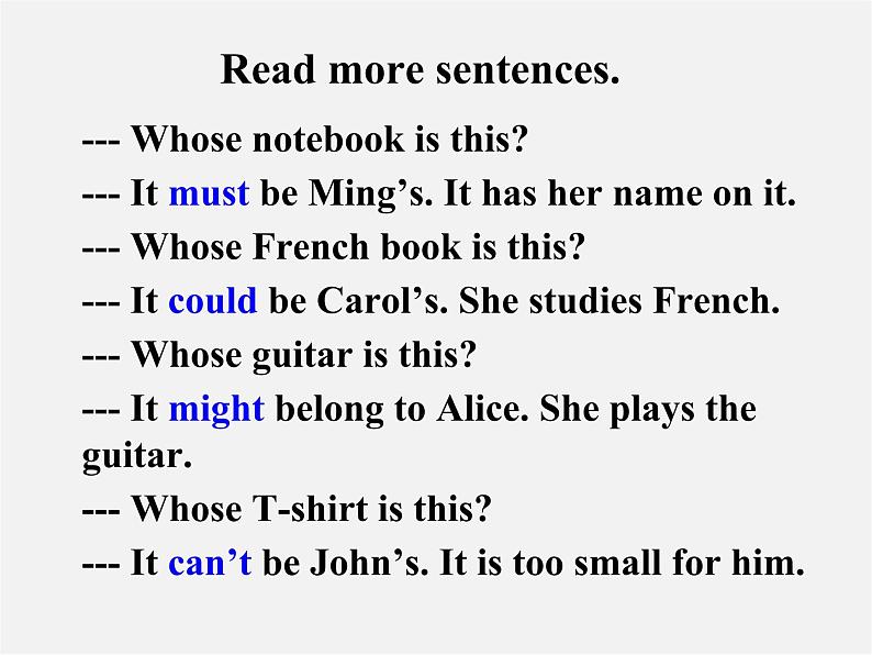 浙江省绍兴县杨汛桥镇中学九年级英语全册《Unit 8 It must belong to Carla》（Grammar Focus）课件04