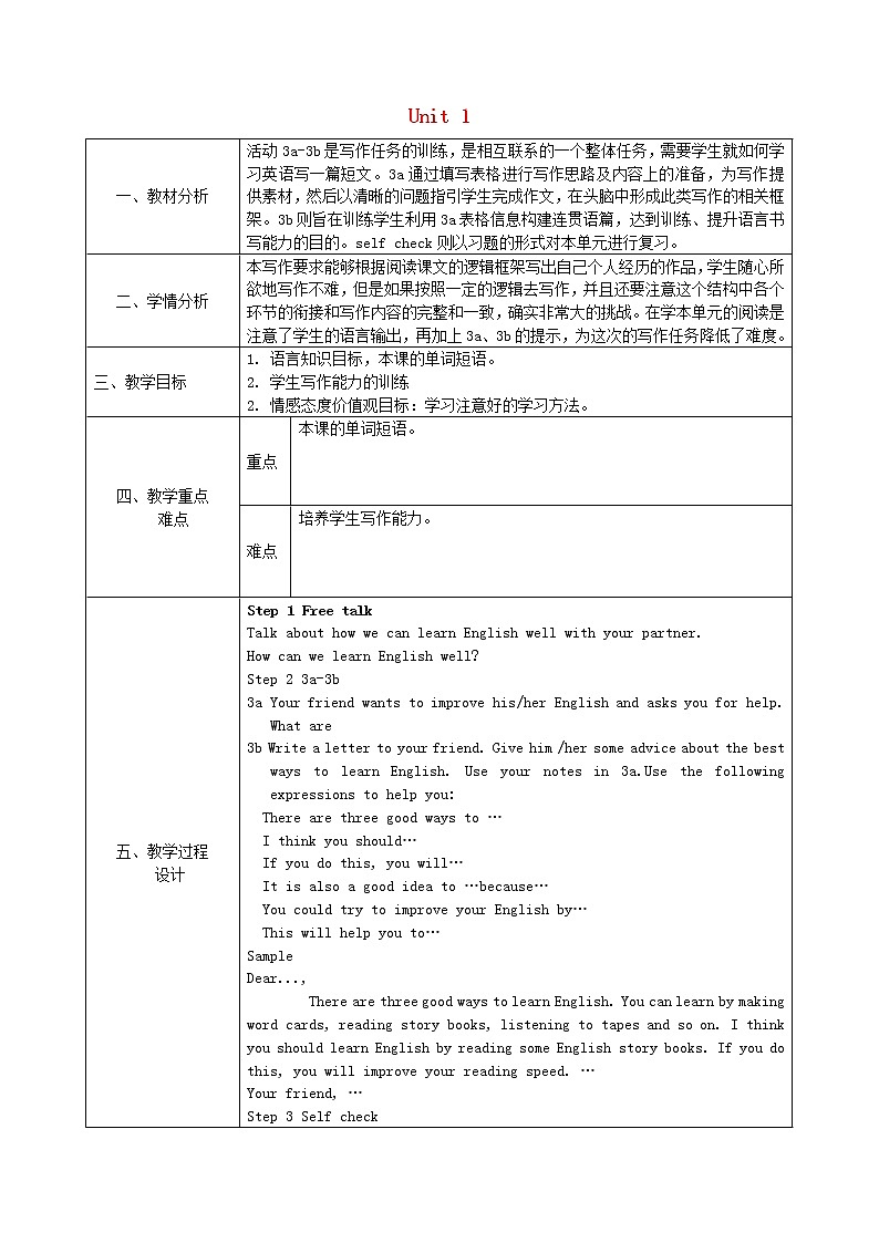 陕西省石泉县池河中学九年级英语全册 Unit 1 How can we become good learners Section B（3a-Self check）教案 （新版）人教新目标版01