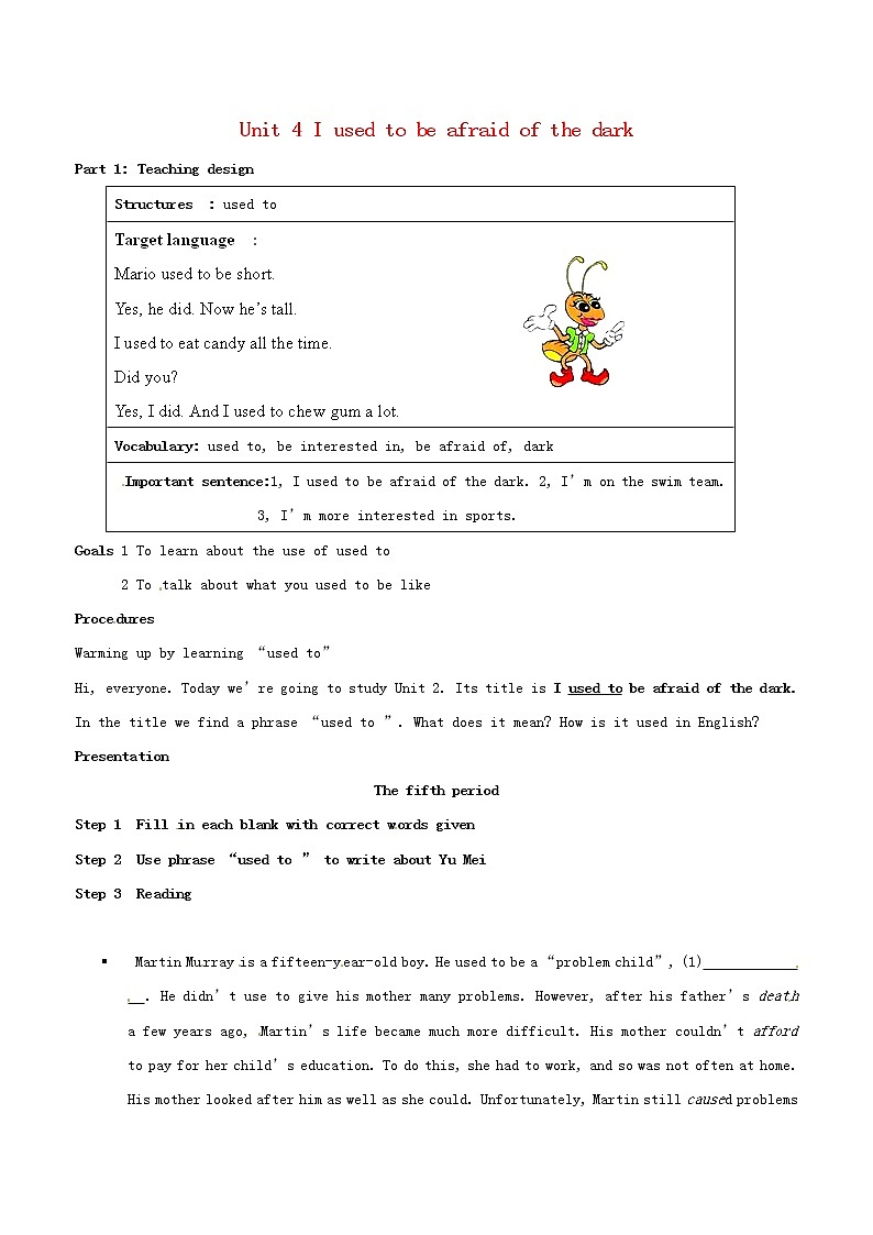 辽宁省辽阳市第九中学九年级英语全册 Unit 4 I used to be afraid of the dark Period 5教案01