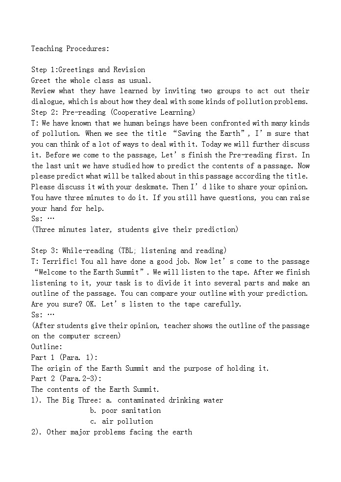 九年级英语Saving the Earth教案第2页