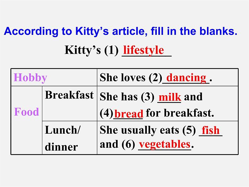 江苏省永丰初级中学七年级英语上册 Unit 6 Food and lifestyle Reading Ⅱ课件05