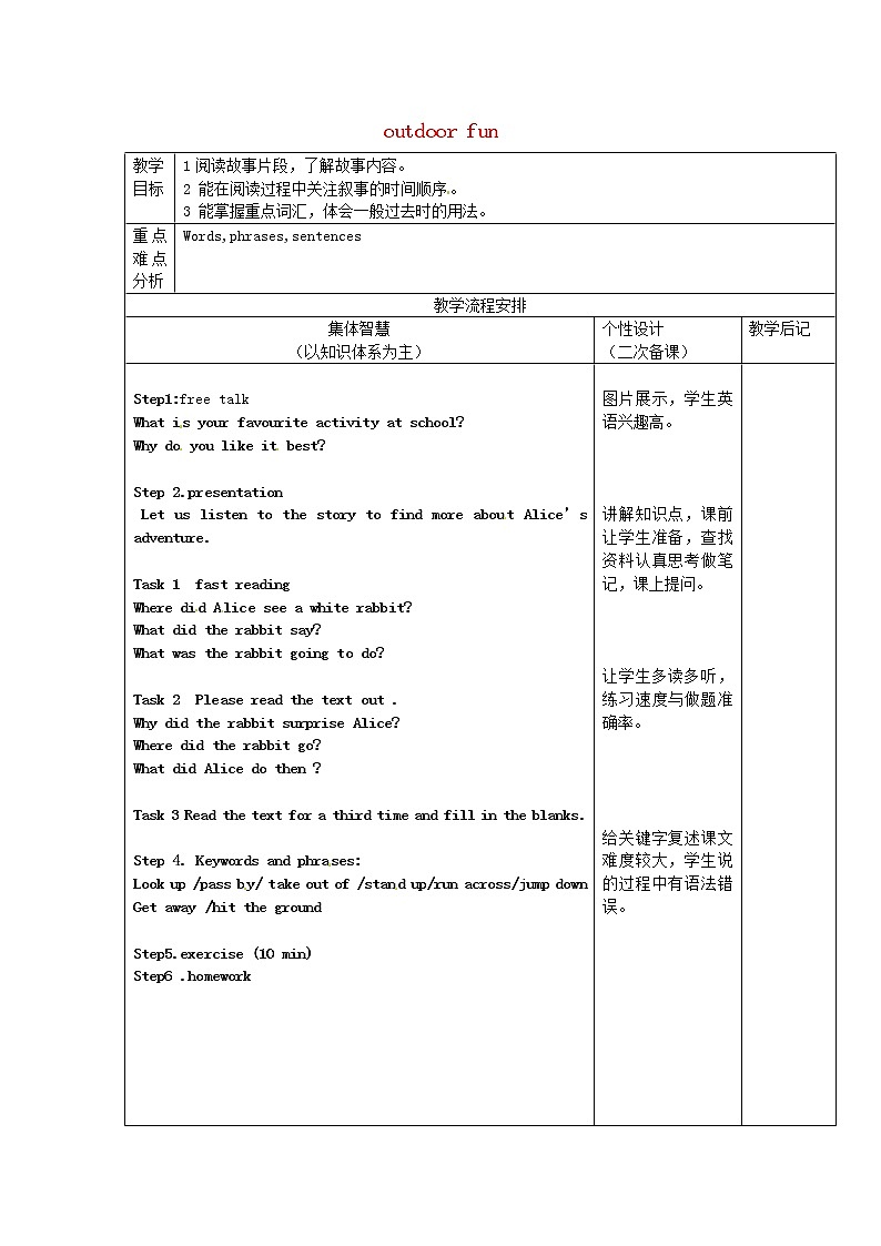 江苏省宿迁市宿豫区关庙镇初级中学七年级英语下册 Unit 6 Outdoor fun comic reading教案1第1页