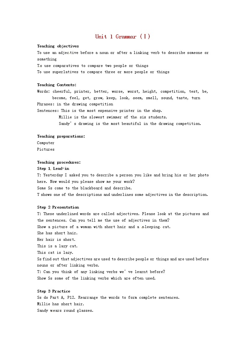 江苏省泰兴市西城初级中学八年级英语上册 Unit 1 Friends Grammar Ⅰ教案01