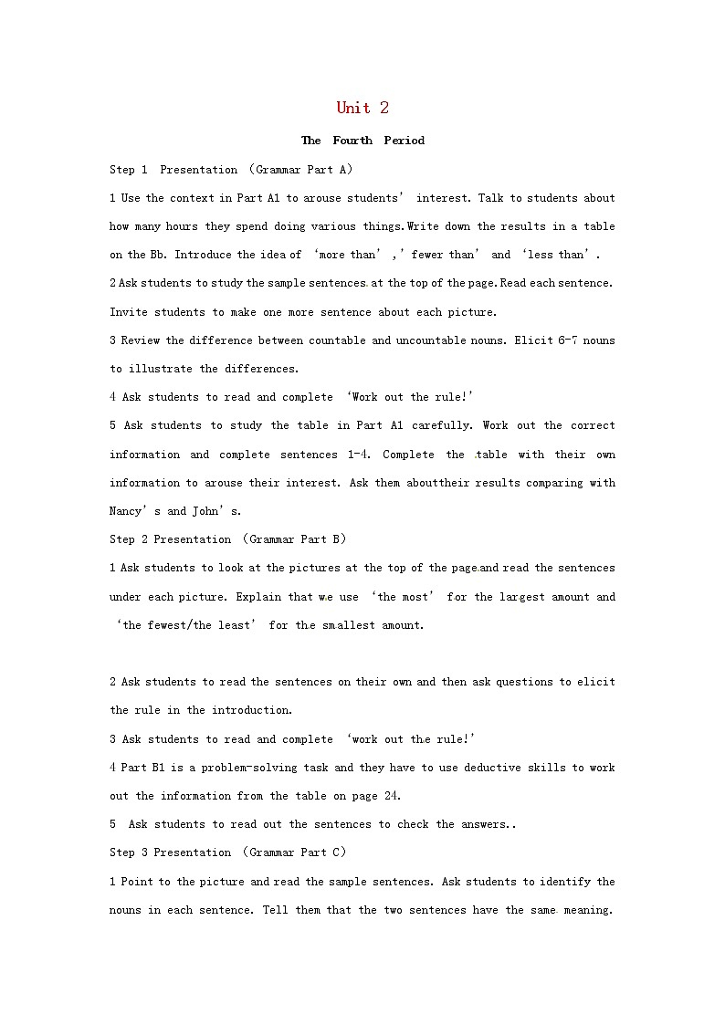 江苏省东海县横沟中学八年级英语上册 Unit 2 School life Grammar教案01