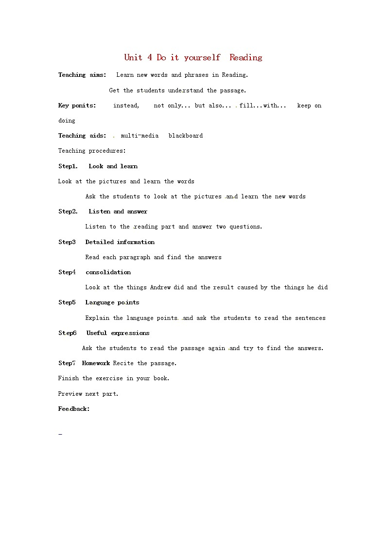 江苏省泰兴市西城初级中学八年级英语上册 Unit 4 Do it yourself Reading教案3第1页