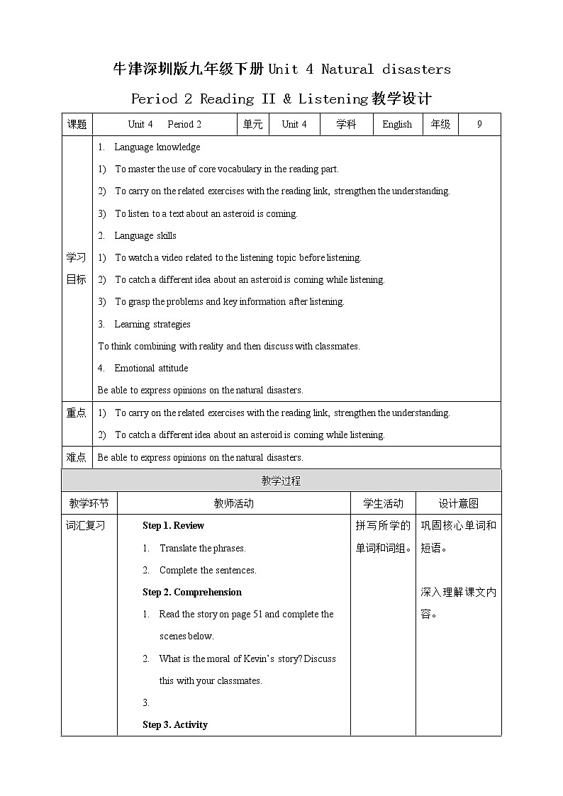 Unit 4 Natural disasters Period 2 Reading II & Listening（课件42张PPT+教案+导学案）01