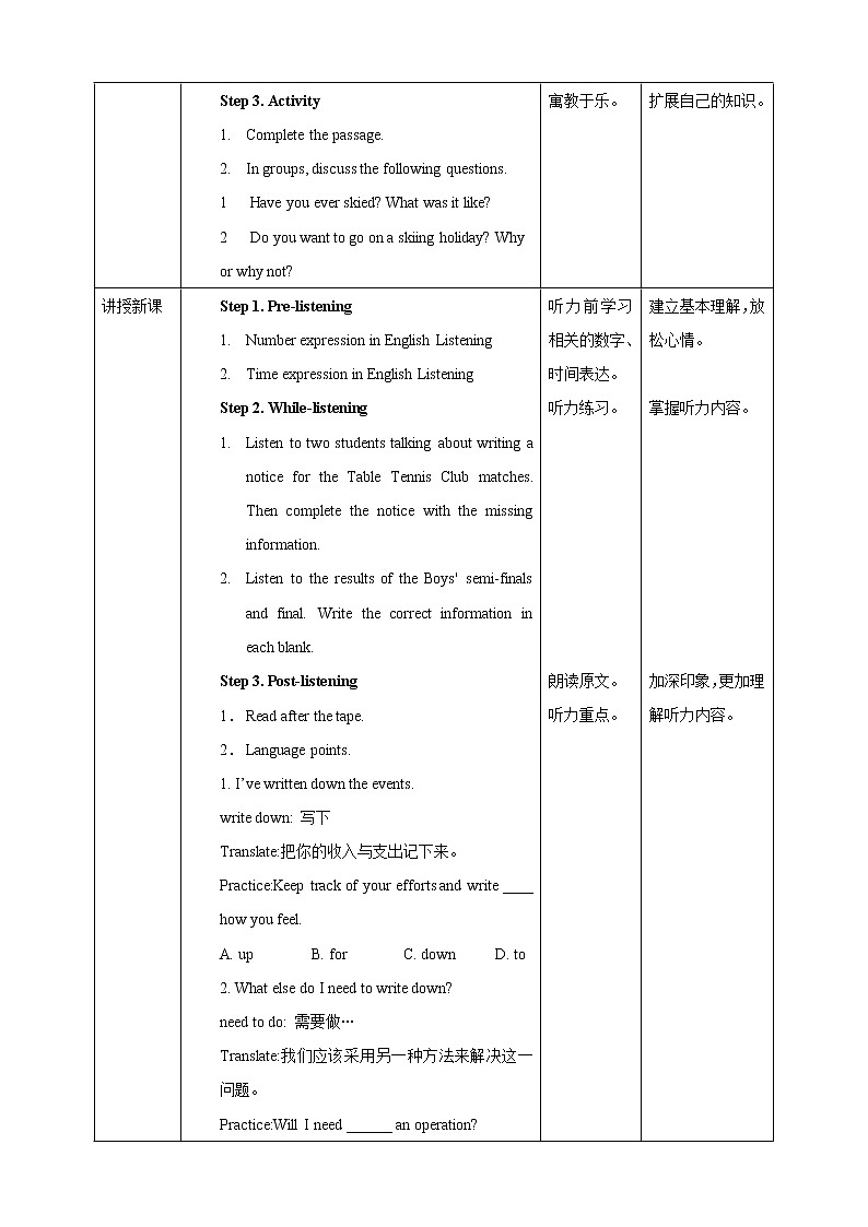 Unit 5 Sport Period 2 Reading II & Listening 教案第2页