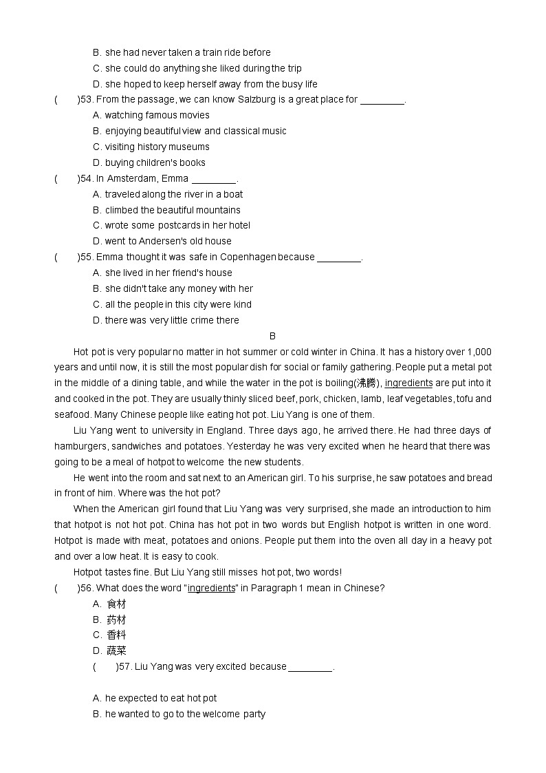 期末检测卷2021-2022学年人教版七年级英语上册（word版 含答案）第3页