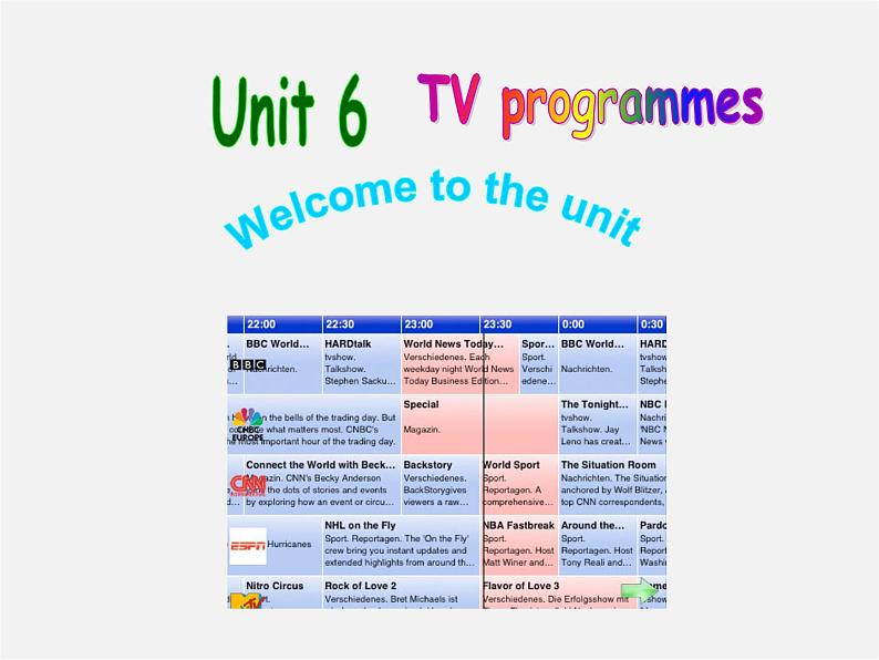 九年级英语上 册九年级英语上册 Unit 6 TV programmes Welcome to the unit课件01