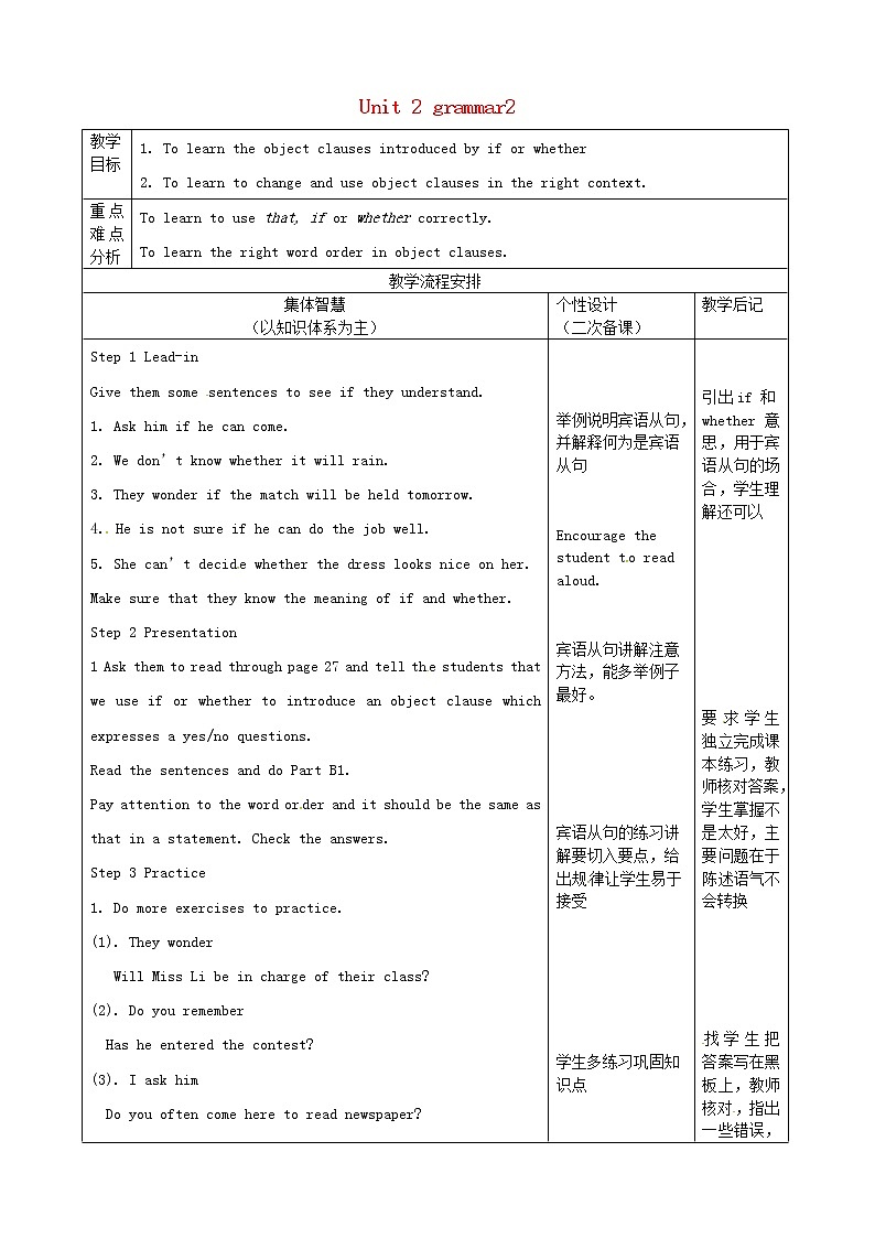 江苏省宿迁市宿豫区关庙初级中学九年级英语上册 Unit 2 Colour Grammar 2教案01