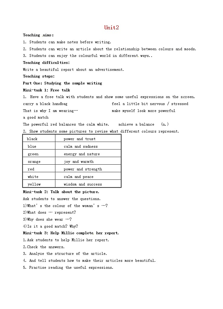 江苏省永丰初级中学九年级英语上册 Unit 2 Colour Task教案01