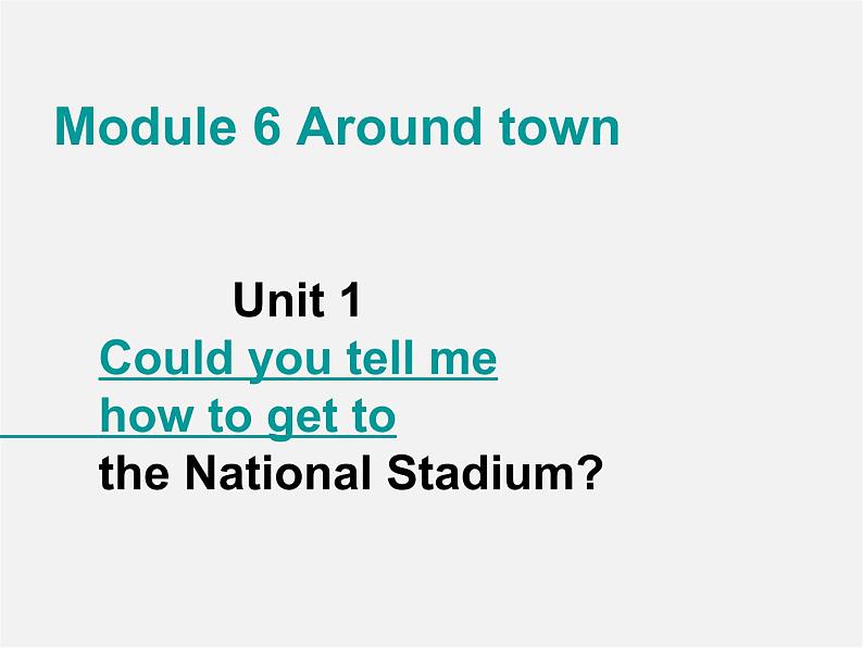 山东省聊城市茌平县洪屯中学七年级英语下册 Module 6 Unit 1 Could you tell me how to get to the National Stadium课件01