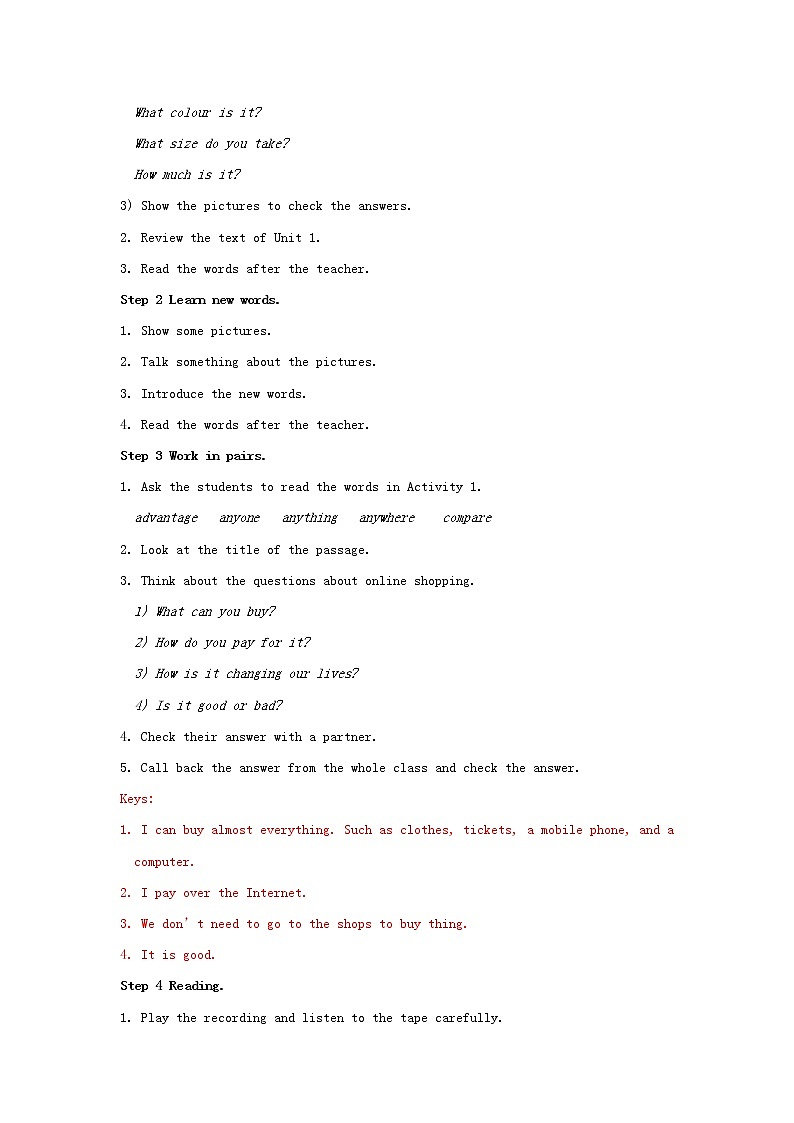 七年级英语下册 Module 5 Shopping Unit 2 You can buy everything on the Internet.精品教案03