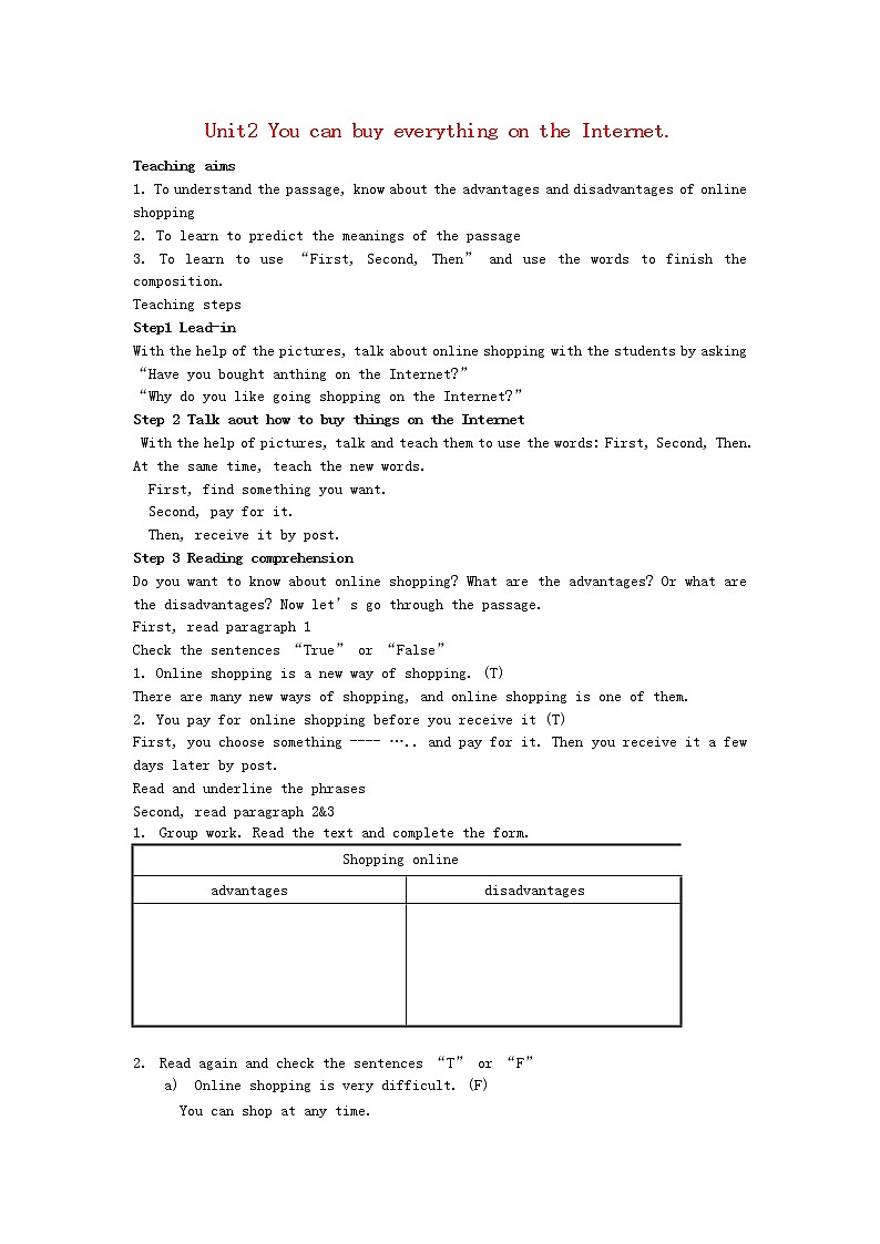 山东省聊城市茌平县洪屯中学七年级英语下册 Module 5 Unit 2 You can buy everything on the Internet教案第1页