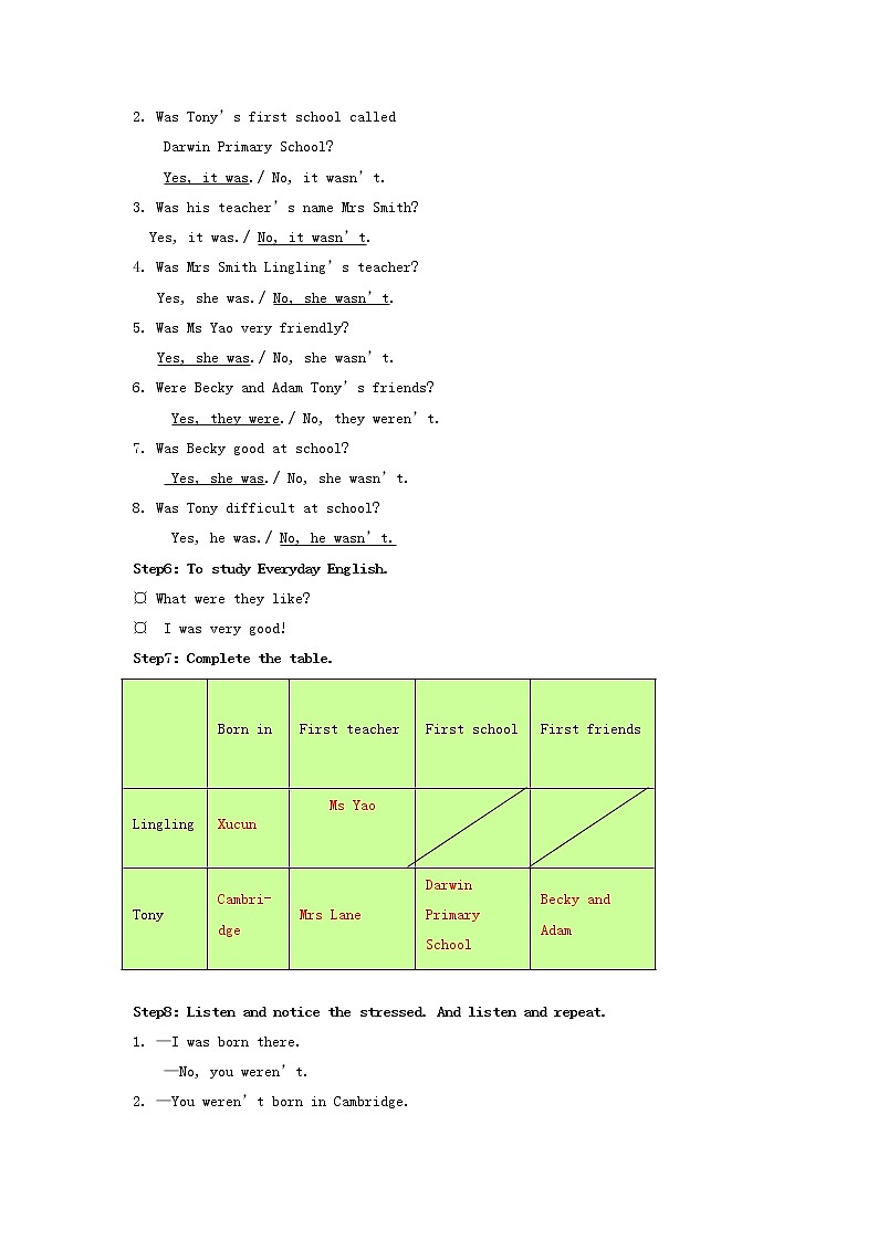 七年级英语下册 Module 7 My past life Unit 1 I was born in a small village.精品教案03