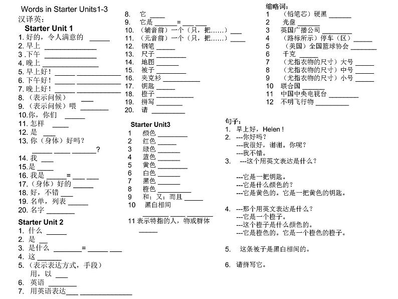 新目标英语七年级上册期末复习专题课件 Start1--U5 知识落实02