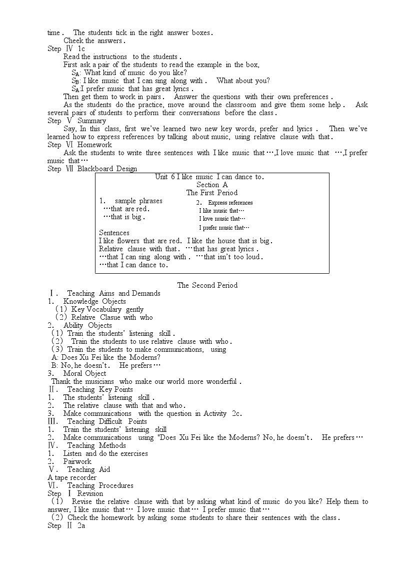 九年级英语Unit6 I like music that I can dance to教案1 上学期02